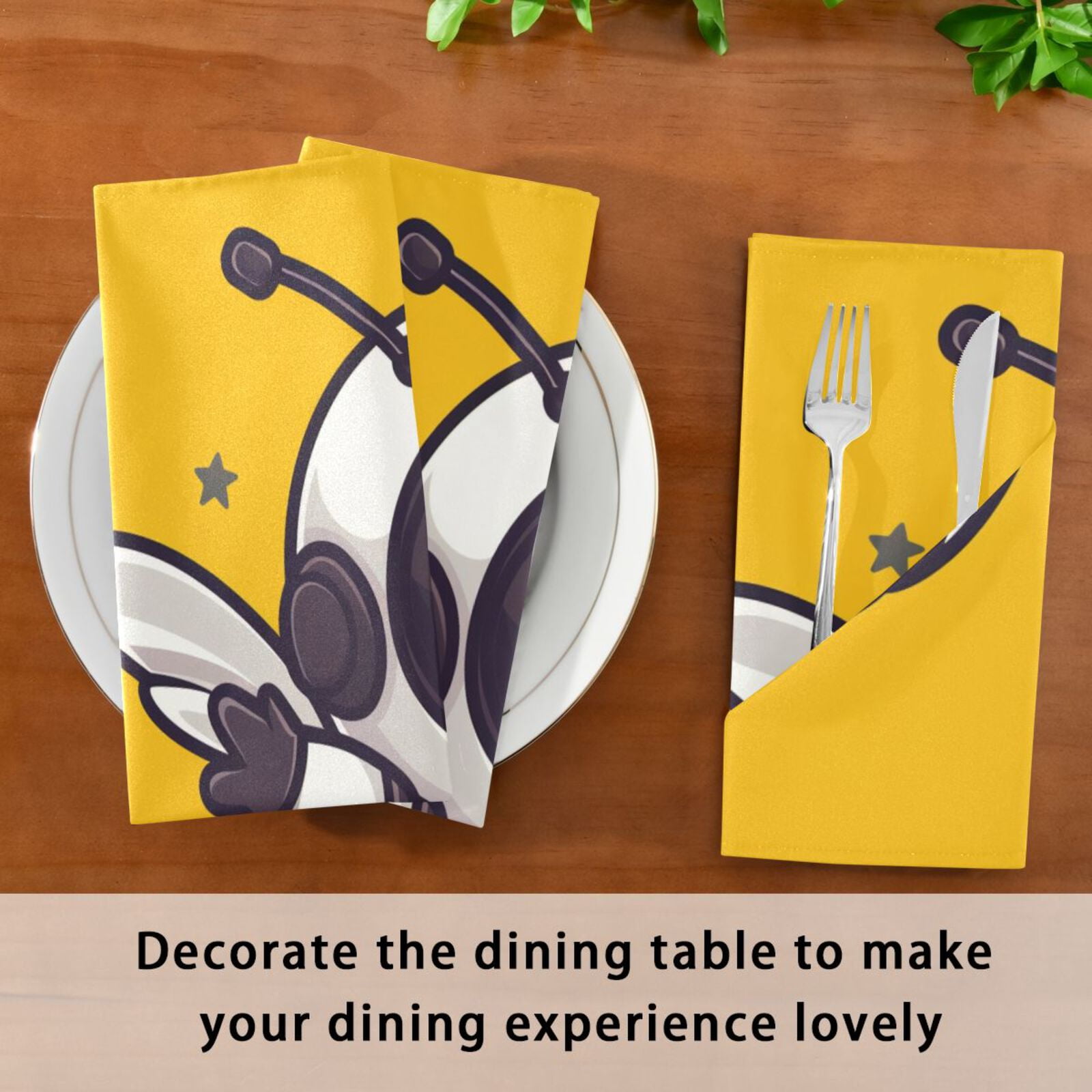 JSTEL Cute Bee Astronaut Cartoon Cloth Napkins Set of 6, 20x20 Inch Washable and Reusable Napkin for Decoupage Dinner Party Everyday Use