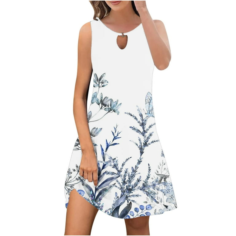 YEAHITCH 80s Prom Dress Crew Neck 3x Women Dress Clearance Sleeveless Pullover Printed Dress Women s Day Blue Walmart
