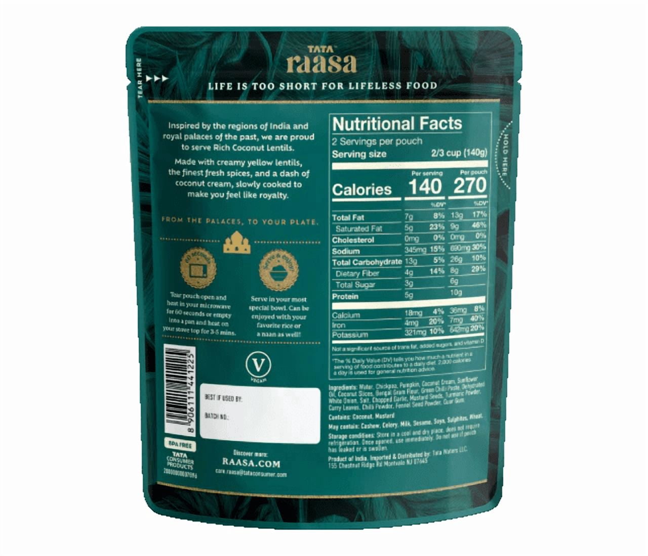 TATA Raasa Rich Coconut Lentils 10oz