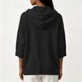 thumbnail image 5 of Pullover Sweaters for Women Hooded Side Slit Ribbed 3/4 Batwing Sleeve Sweaters Soft Ribbed Knitted Drawstring Sweatshirts Trendy Sweatshirts Daily Office Work Travel Outfits, Black L, 5 of 6