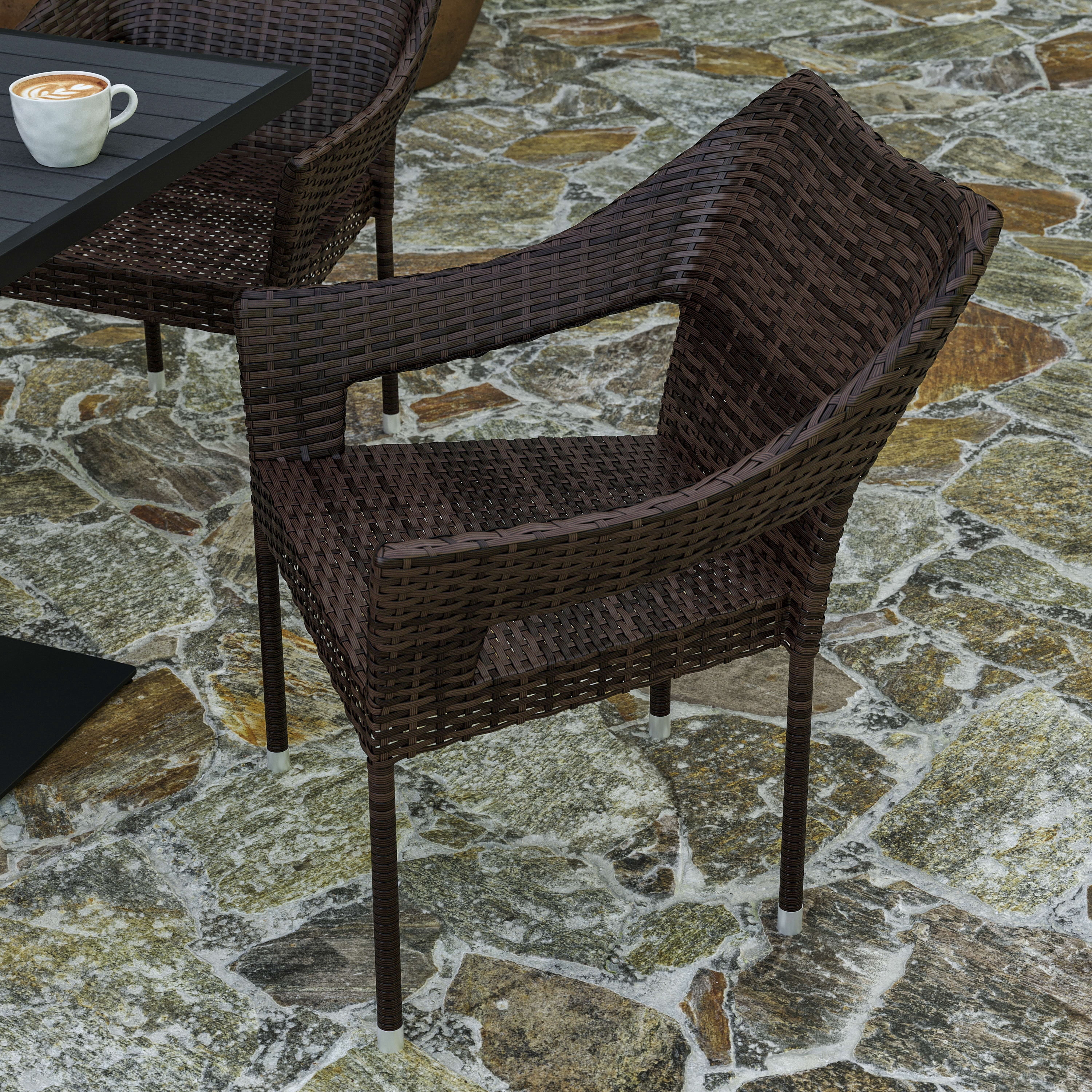 Merrick Lane Weather Resistant Indoor/Outdoor Stacking Patio Dining Chair with Steel Frame and PE Rattan - Espresso
