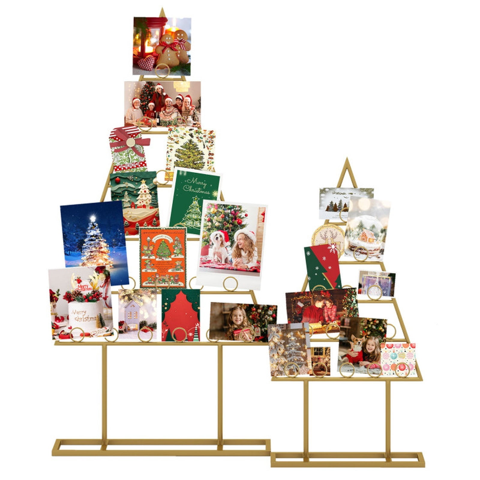 Vebreda 2 Pack Christmas Tree Card Photo Holder, 36 Round Clips Gold Metal Display Rack for Xmas Cards Pictures, Tabletop Holiday Decor for Home Office