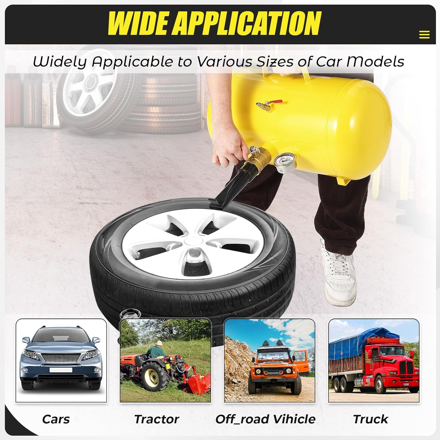 10 Gallon Air Tire Bead Seater 145PSI Blaster Tool Seating Inflator  with Pressure Gauge & Handle for Car Truck ATV Tank
