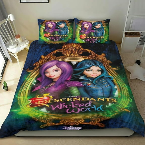 Descendants Themed Bed Sheet Set Three Piece Set 53x79 In ches Comfortable And Skin Friendly Unique Design Creating A Star Studded Night Home Decor Gifts For Family Friends fans