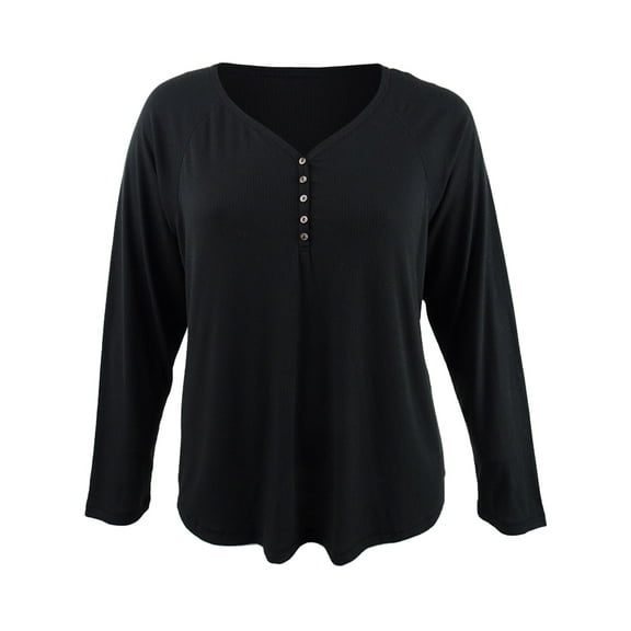 Charter Club Women's Ribbed Pajama Top (XXL, Classic Black)