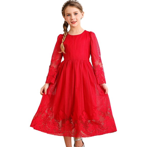 Bonny Billy Robe Maxi en Dentelle Brodée pour Fille 4-5 Ans Rouge