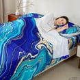 thumbnail image 2 of Manfei Blue Marble Sheet Set Twin, Modern Aesthetic Marbling Bedding Sets Twin Size, Watercolor Artwork Flat Sheet, Ultra Soft Bedroom Decor, 3pcs, 2 of 6