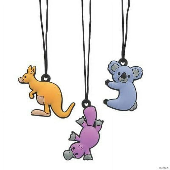 Fun Express Australian Animal Charm Necklaces Set - Colorful Birthday Jewelry for Kids - Perfect for Party Favors Gifts & Special Occasions Fun Animal Designs for Fun Celebrations - 12 Pieces
