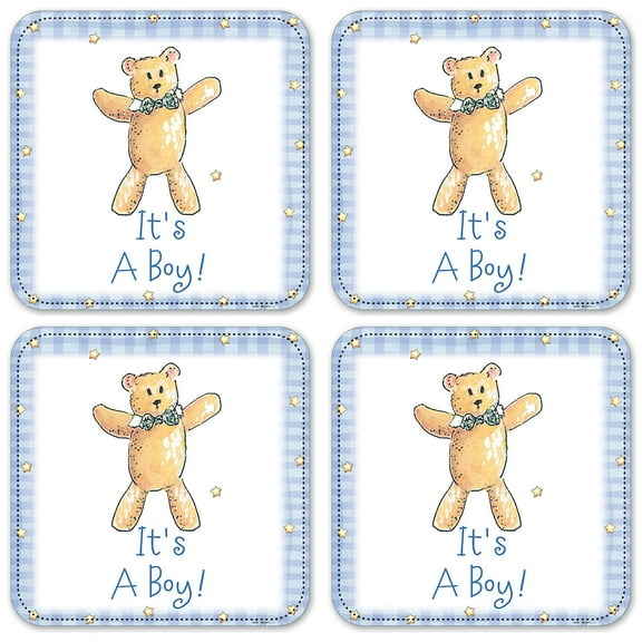 Vinyl Drink Coasters - Set of 4 - It's A Boy: Teddy Bear