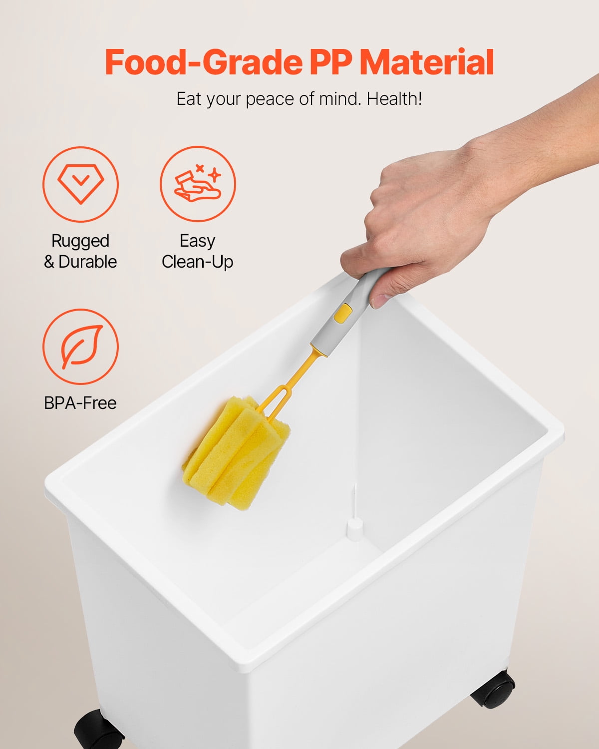 VEVORbrand Ingredient Bin, 6.6 Gallons Capacity Ingredient Storage Bin, 3 Pcs/Set, PP Material Flour Bins On Wheels, White Shelf with Scoop and Sliding Lid, Commercial Storage Bins