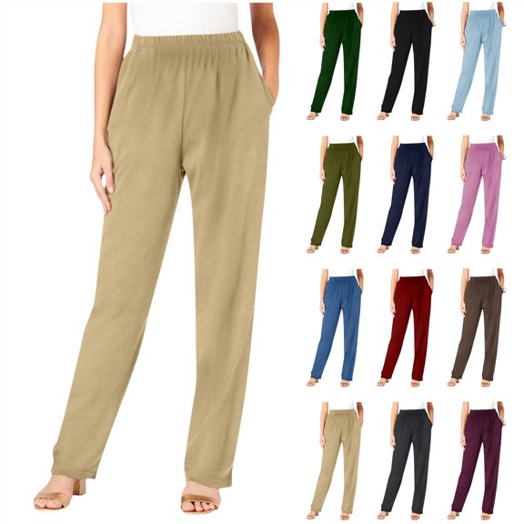 QATAINLAV Plus Size Pants for Women Solid Color Elastic Waist Jogger Sweatpants Fall Comfortable Stretchy Lounge Trousers with Pockets Sky Blue M Mother's Day Gifts