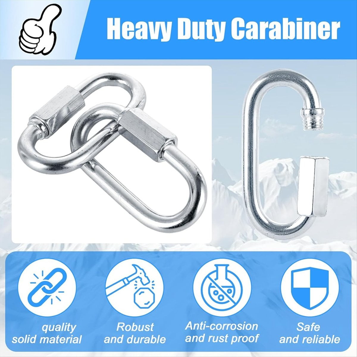 60Pcs Carabiner M6 Quick Link 6mm Chain Link, Heavy Duty Quick Link