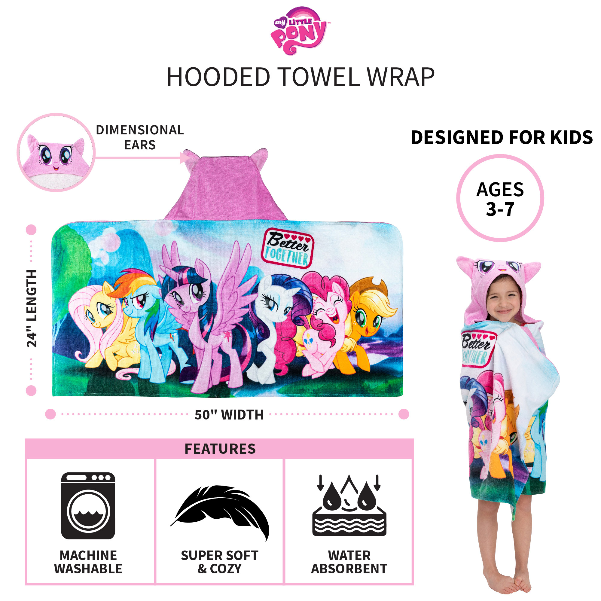 My Little Pony Kids Twilight Sparkle Hooded Towel, Cotton, Purple, Hasbro - image 4 of 9