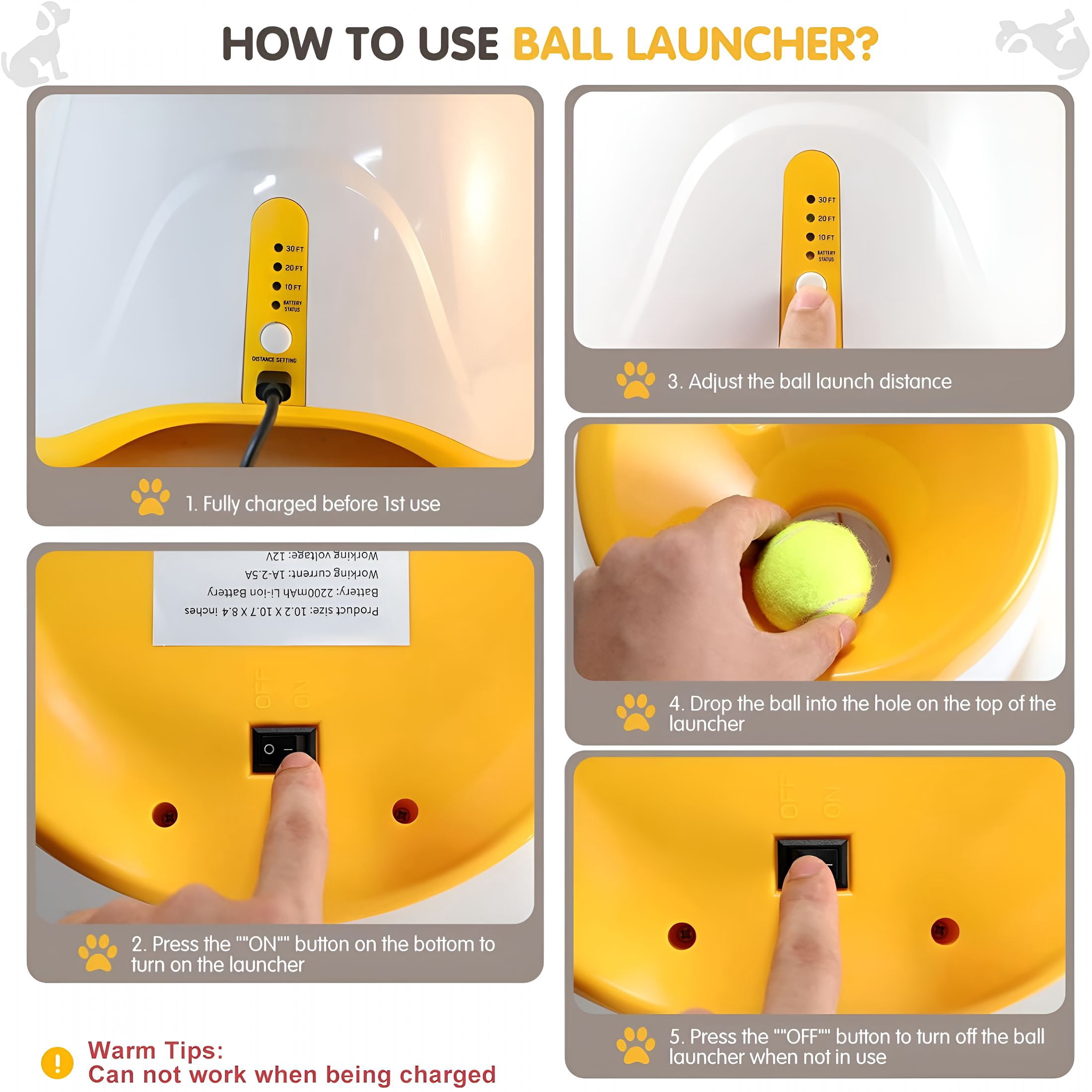 BESTSKY Automatic Ball Launcher for Small and Medium Dogs, USB Rechargeable Ball Thrower, 10-30 Ft, IndoorOutdoor Tennis Ball Thrower, 3PCS Mini Tennis Balls Included
