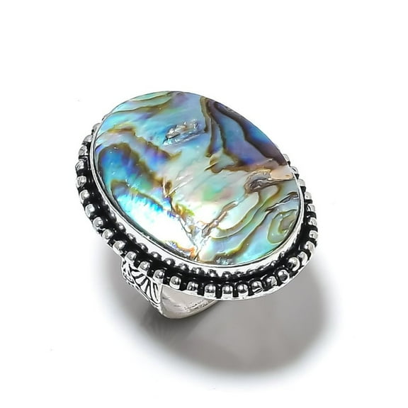 Natural Abalone Shell Gemstone Handmade 925 Sterling Silver Ring Size 9