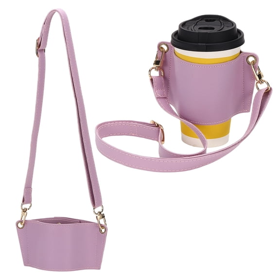 Uxcell Water Bottle Carrier with Adjustable Shoulder Strap, Leather Water Bottle Holder with Credit Card Holder for Stanley Tumbler 30 & 40 oz for Outdoors Travel Workout, Purple
