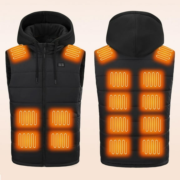 guisaled Hooded Heated Vest for Men Lightweight Warm 15 Heating Zone Heated Vest Battery Pack Not Included Rechargeable Heated Jackets