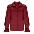 thumbnail image 6 of ICHUANYI Womens Long Sleeve Button Down Cardigan Shirt with Puff Sleeve, Loose Fit Casual Collared Tops, 6 of 8