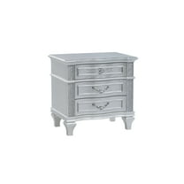 JERFIT Modern Nightstand with 3 Drawers, Velvet Lined Storage, Crystal Accents & Handles, Silver Finish for Contemporary Bedroom