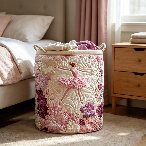 Boho Quilted Laundry Basket, Fabric Storage Basket, Foldable Clothes Hamper for Home, 20.00x28.00in