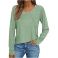 thumbnail image 2 of Women Long Sleeve T Shirts Fashion Lace Trim V Neck Tops Comfy Basic Tee Casual Lightweight Loose Plain Pullover Blouse Green M, 2 of 6