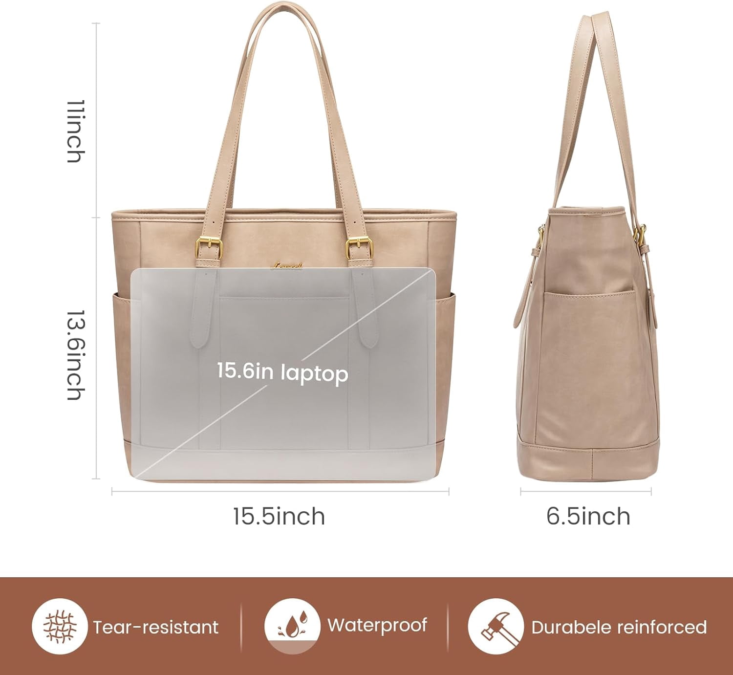 LOVEVOOK Laptop Tote Bag for Women,Vintage Leather Work Tote Bag for Women, 15.6 Inch Computer Briefcase Bag,Waterproof Teacher Business Office
