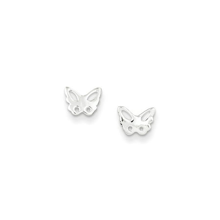 Childrens Sterling Silver Birthstone Earrings - Child's 925 Sterling Silver Kid's Polished Butterfly Childrens Stud Earrings