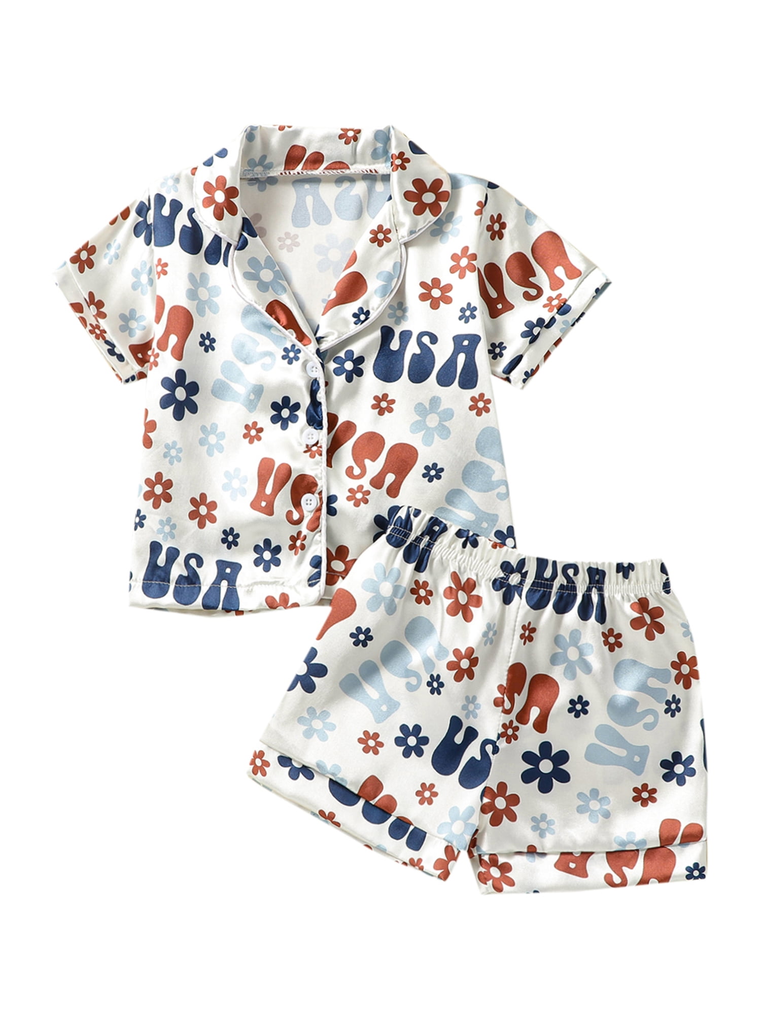 aturustex 4th of July Toddler Girl Silk Pajamas Short Sleeve Button-Up ...