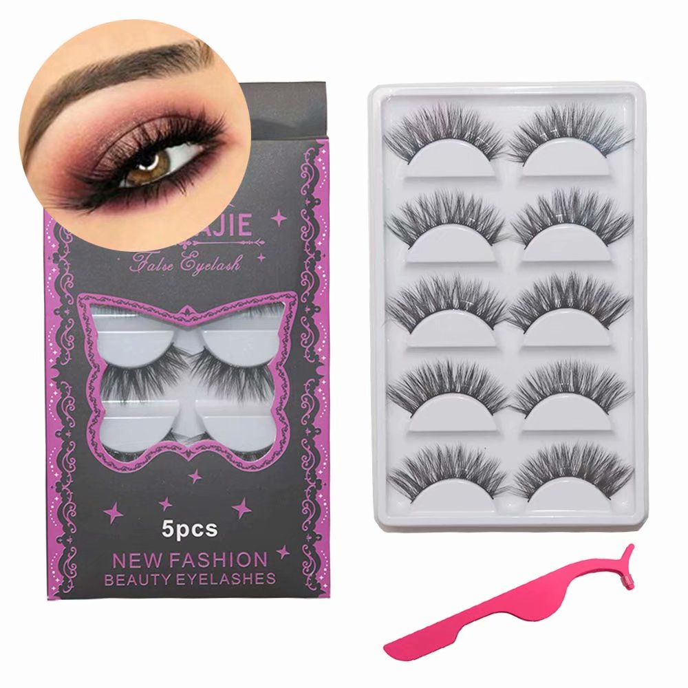 Professional False Eyelashes, 5 Pairs Faux 3D Mink lashes Handmade fake