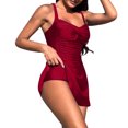 thumbnail image 5 of Jjayotai Women's Crossover Ruched Skirt, One Piece Swimdress, Modest Tummy Control Swimsuit, Vintage Bathing Suit Wine S, 5 of 9