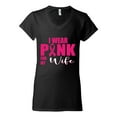 thumbnail image 2 of Wild Bobby Breast Cancer Awareness I Wear Pink for My Wife Women Standard V-Neck Tee, Black, Small, 2 of 6