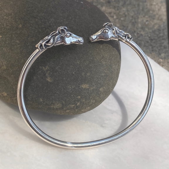 Sterling Silver Polished Double Horse Head Bangle Cuff Bracelet