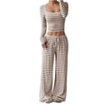 thumbnail image 2 of Aellinatey Womens Striped 2 Piece Sets Square Neck Top Cropped Tunic Wide Leg Pants Casual Lounge Sweatsuits Vacation Clothes, 2 of 8