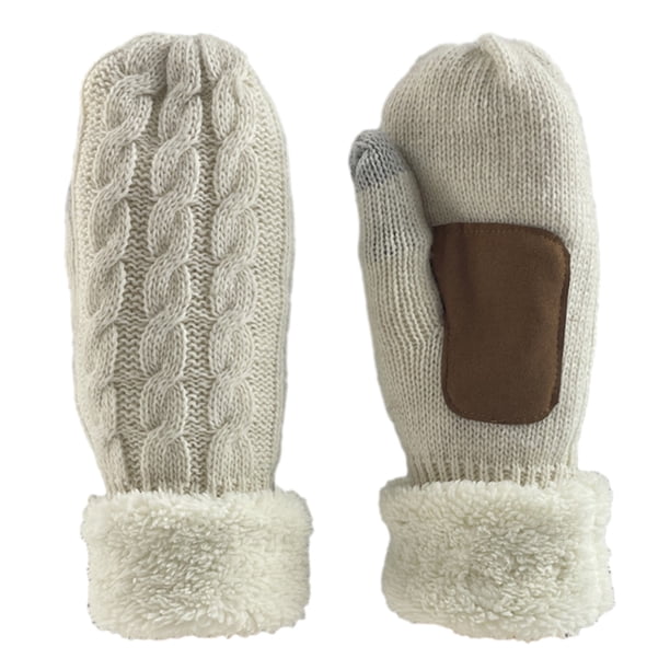 Guantes de invierno para mujer con forro cálido, tejidos de lana cómodos, guantes gruesos con pantalla táctil, cubierta de lana tejida