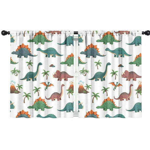 Blackout Kids Curtains,White Cartoon Dinosaurs Volcanoes Pattern Childrens Insulated Curtains Set Of 2,Bedroom Essentials,Toddler Room Decor 42"x54"