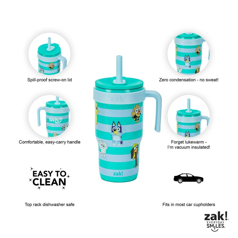 Zak Designs 18oz Bluey Kids Straw Handle Tumbler, Stainless