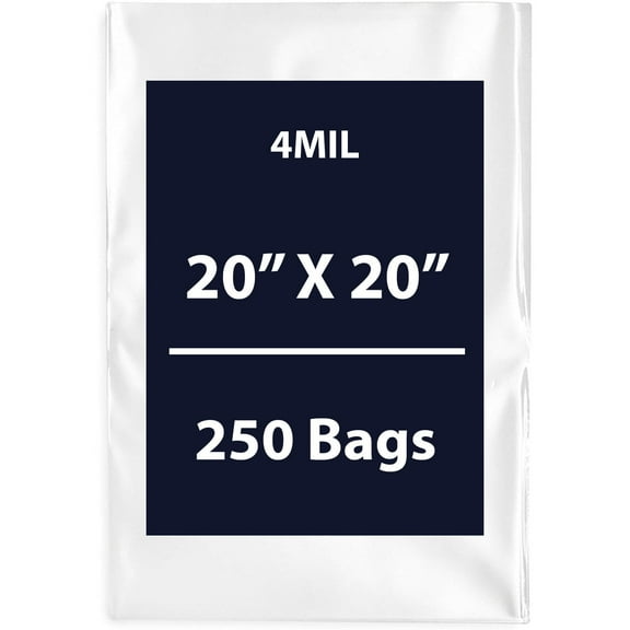 Clear Flat Poly Bags, 4Mil 20" X 20" & 250 Bags | Low-Density Polyethylene (LDPE), Flat Open Top Plastic Packaging Packing | Flexible and Durable Plastic Bags