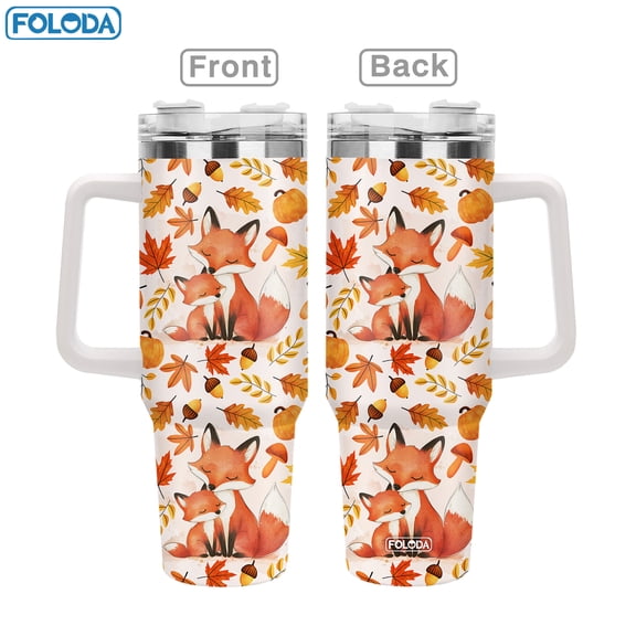 40oz Fox Stainless Steel Handle Insulated Mug Outdoor Vacuum Travel Mug 40oz Dual-Use Hot/Cold Coffee Cup 40oz Large Capacity Cup Unisex Birthday Gift Father's Day, Mother's Day, Valentine's Day