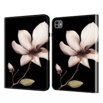 ELEHOLD Pattern Wallet Case for iPad Air 13 inch 2024/iPad Pro 12.9 inch 2022/2021/2020/2018,Premium PU Leather Auto Wake/Sleep Case Folio Stand Flip Cover with Pen Holder & Card Slot,White Flower