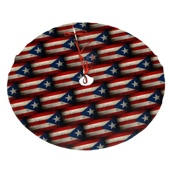 Christmas Tree Skirt Retro Puerto-Rico-Flag Xmas Tree Skirt Mat for Christmas Decorations Party Holiday 48"