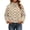 Khaki, variant on SAWOBUUN Womens Polka Dot Cropped Jacket Stand Collar Button Down Drawstring Hem Lightweight Windbreaker Outerwear Coat with Pockets