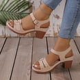 thumbnail image 6 of Sandals for Women Dressy Summer Peep Toe Slingback Chunky Stacked Heel Ankle Booties Ankle Buckle Strap Sandals Beige 5.5, 6 of 7