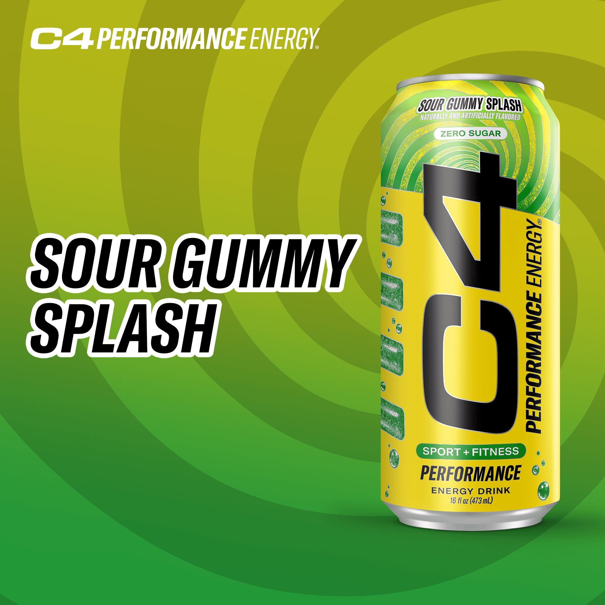 C4 Performance Energy Drink, Sour Gummy Splash Flavor, 16oz cans (12pk)