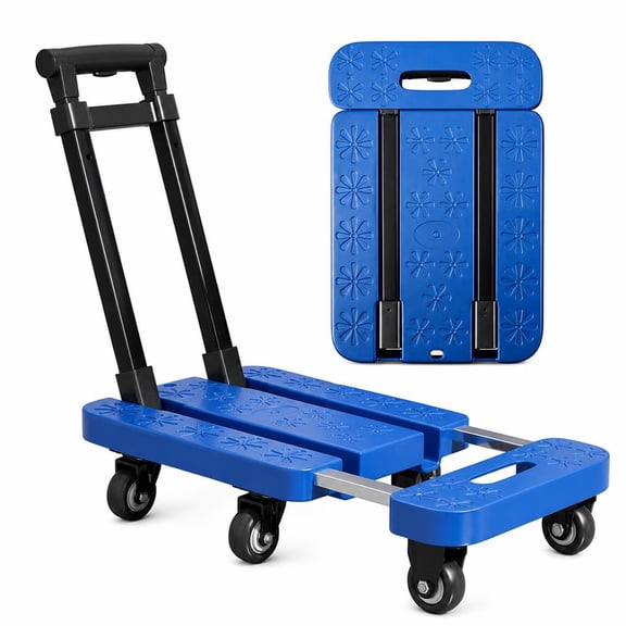 Canming Folding Hand Truck, Heavy Duty Platform Dolly, Portable 6 Wheels Collapsible Luggage Cart for Moving, Warehouse, Travel, Blue