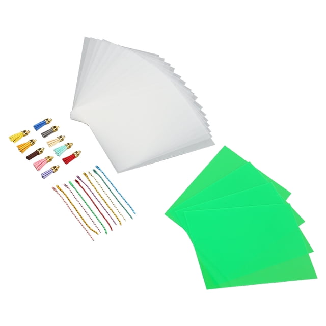 Heat Shrink Film Sheets Kit, DIY Shrink Plastic Kit Gold Keychain Silver Ear Hooks Interesting Bead Chain For Crafts
