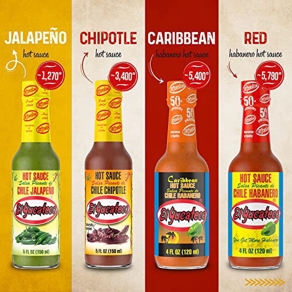 El Yucateco XXXtra Hot Habanero Sauce, 4 oz, 6 Pack,11,250 Average Scoville Units, Gluten Free, Sugar Free