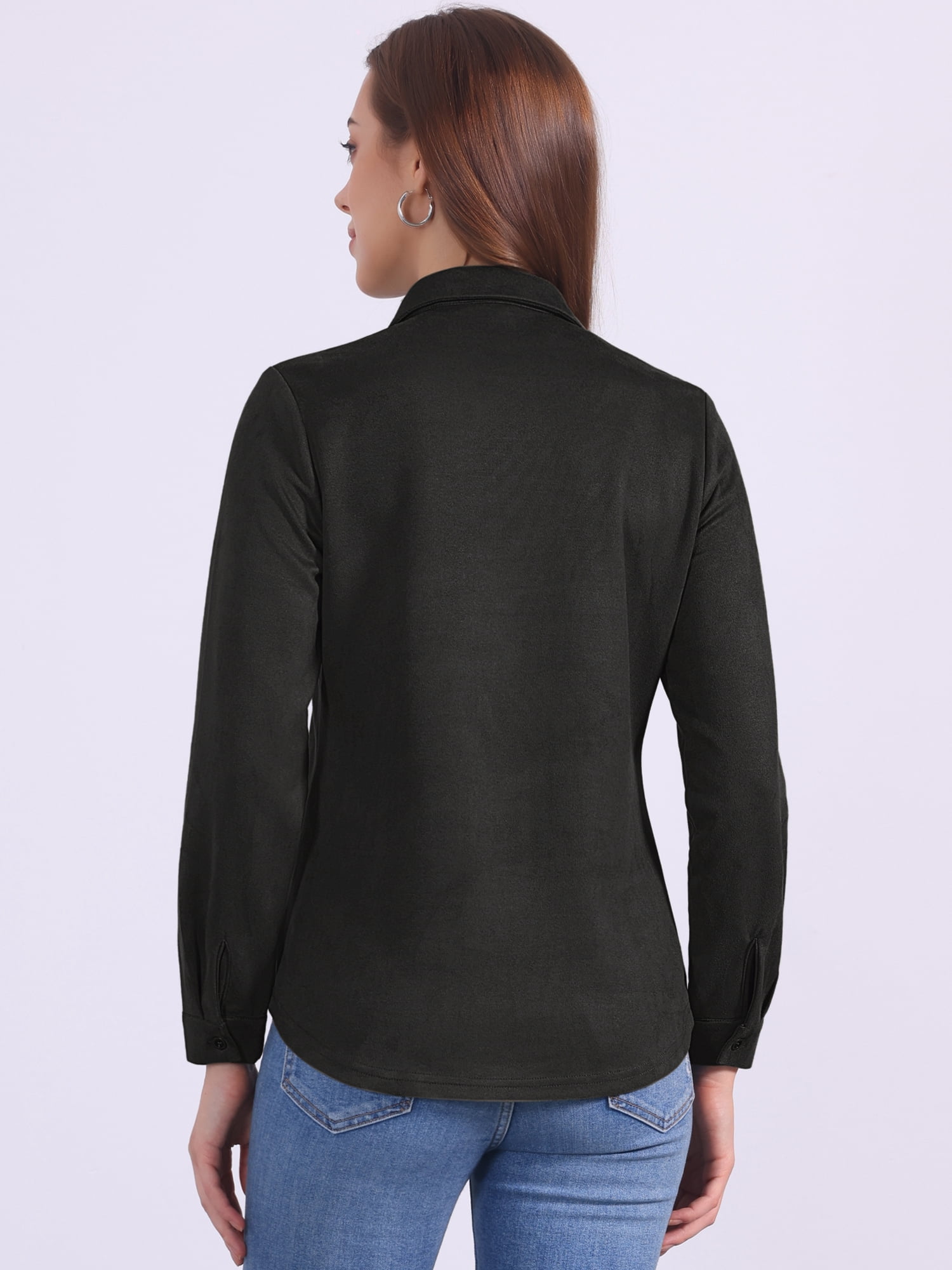 DARING DIVA Women's Button Down Long Sleeve Blouse Casual Spring Fall M Black