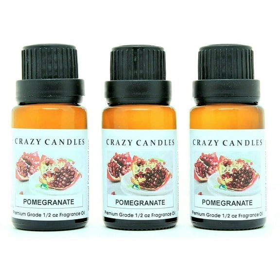 Pomegranate 3 Bottles 1/2 Fl Oz Each (15ml) Premium Grade Scented Fragrance Oil by Cracy Candles (Sweet, Juicy with a Mild Floral Overlay Grenadine) Made in USA