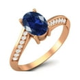thumbnail image 2 of 1.56 Cts Oval Blue Sapphire Syn. 925 Sterling Silver Rose Vermeil Solitaire Accent Woman Halo Valentines Day Gifts Ring, 2 of 4