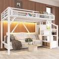 thumbnail image 3 of Bellemave Twin XL Loft Bed with Stairs and Storage Wardrobe, Metal Loft Beds Frame with USB Ports and LED Lights,Game Loft Bed Twin XL with Large Under-Bed Space, Easy Assembly (White), 3 of 8